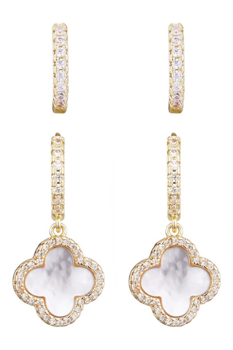 Set of 2 Halo Mother-of-Pearl Hoop Earrings, Alternate, color, GOLD-WHITE