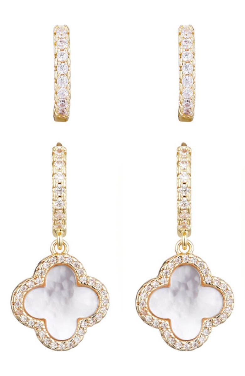 Adornia Set of 2 Halo Mother-of-Pearl Hoop Earrings, Alternate, color, Gold-White