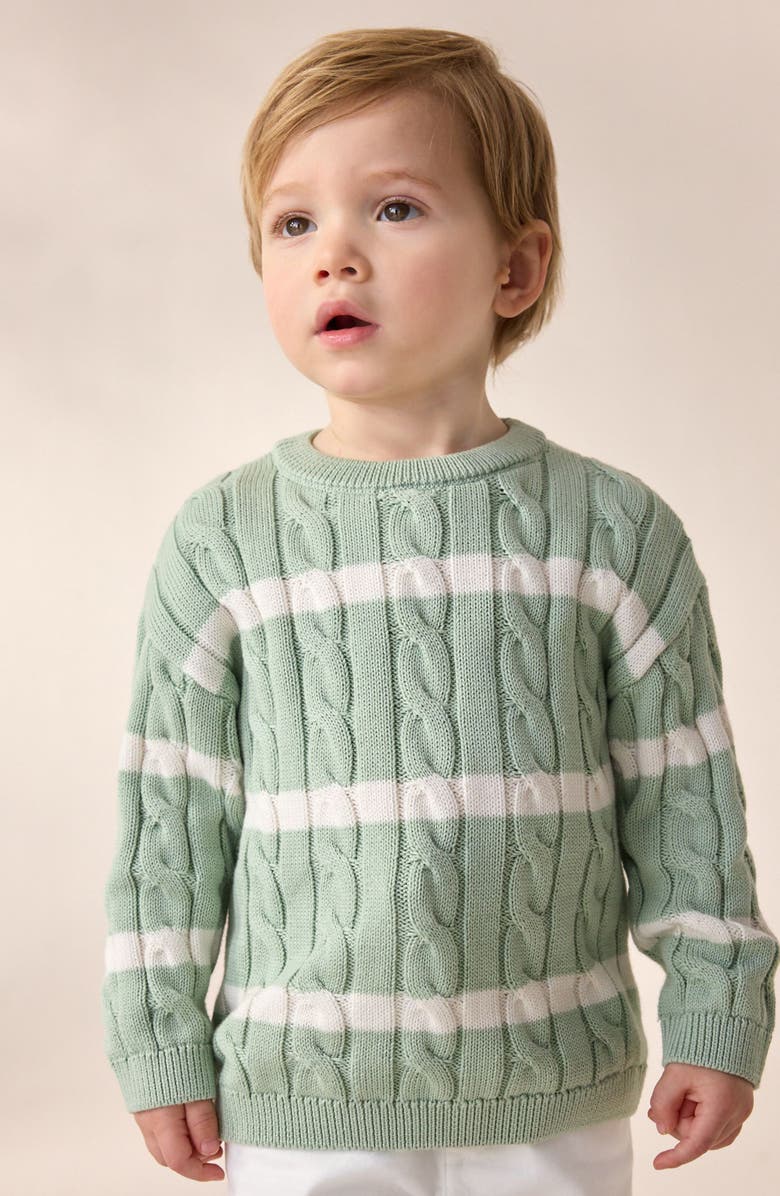 NEXT Kids' Stripe Cable Cotton Crewneck Sweater, Alternate, color, Green