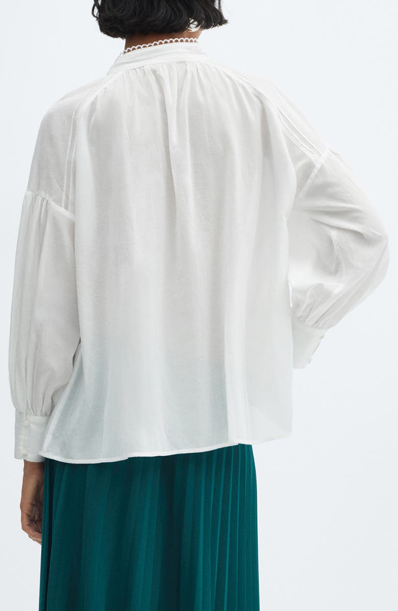 MANGO Openwork Lace Trim Button-Up Shirt, Alternate, color, 