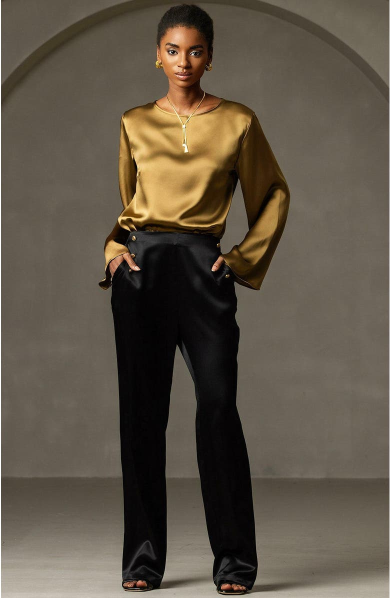 SILKSILKY 19Momme Silk Solid Color Casual Long-sleeved T-shirt, Alternate, color, 