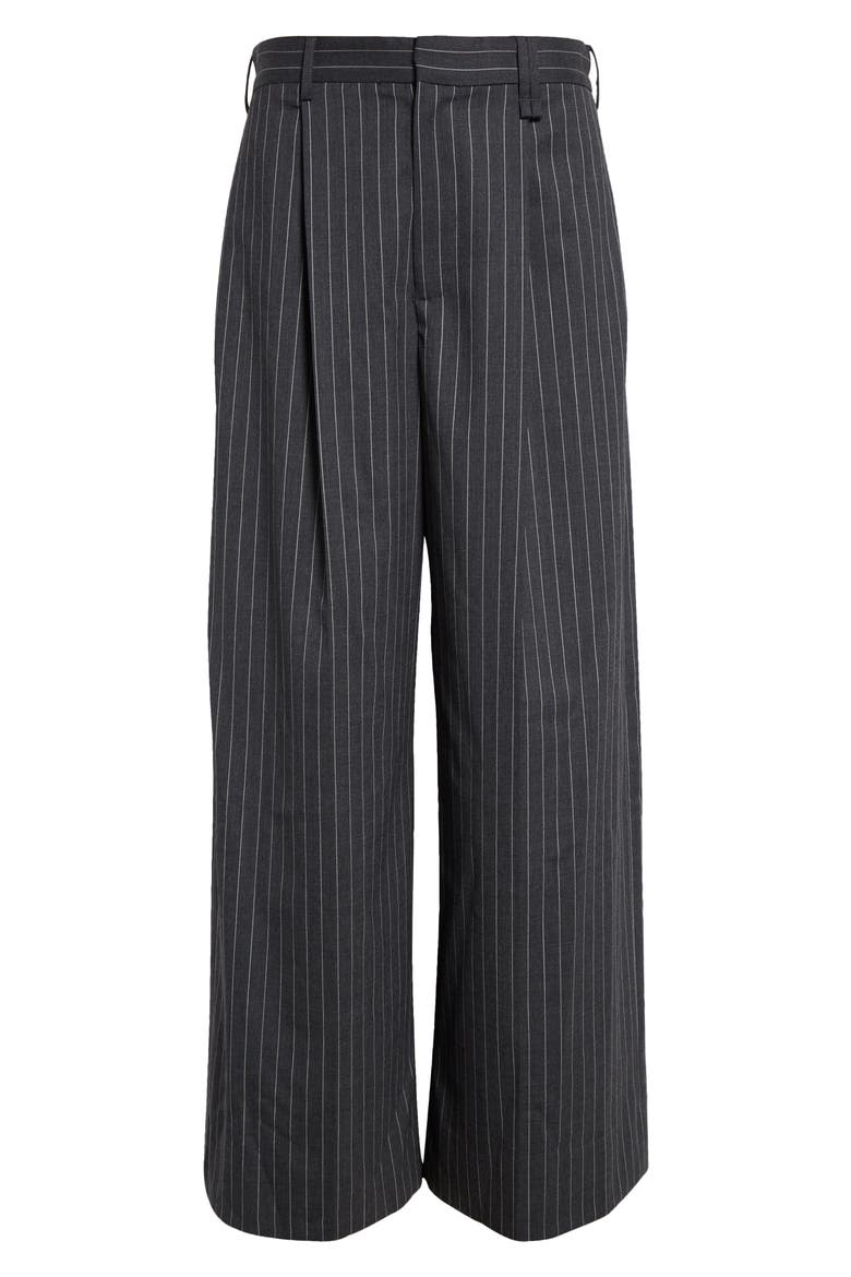 Wide Leg Pinstripe Trousers, Alternate, color, GREY