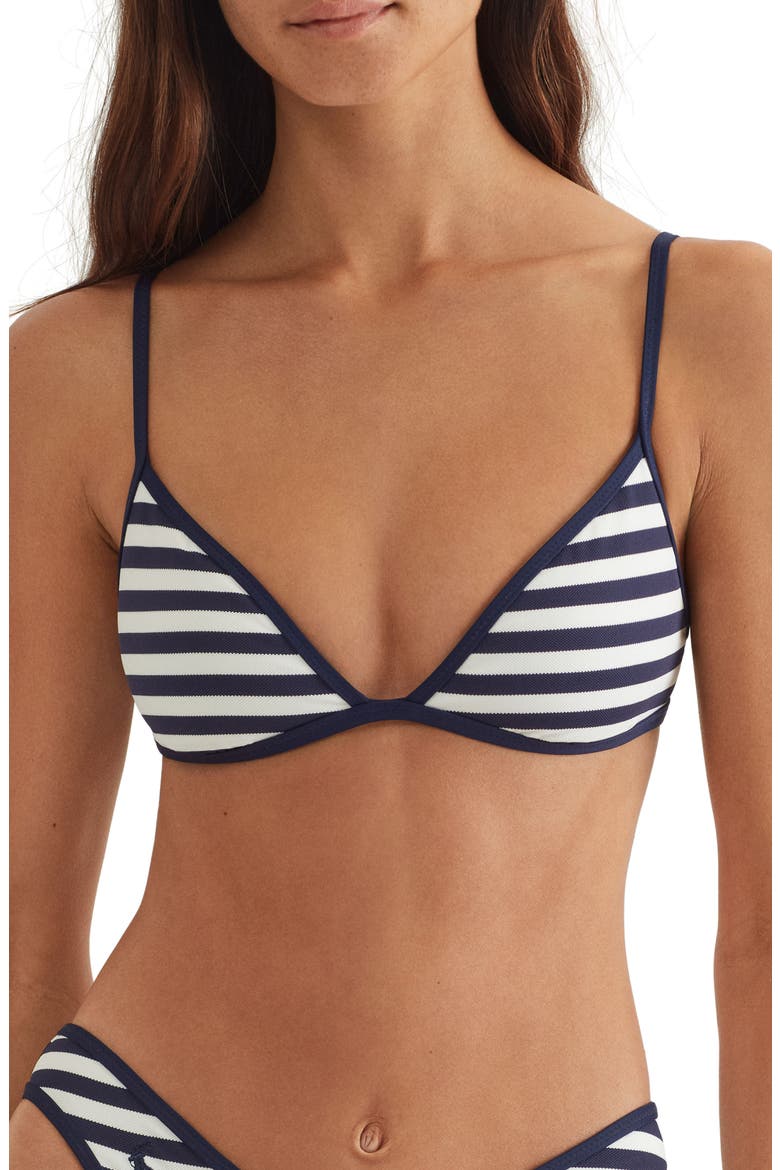 Tipped Stripe Bikini Top, Main, color, WHITE/NAVY
