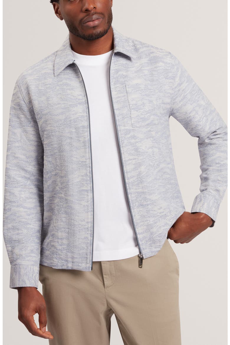Lerreto Jacquard Denim Zip Overshirt, Main, color, BLUE