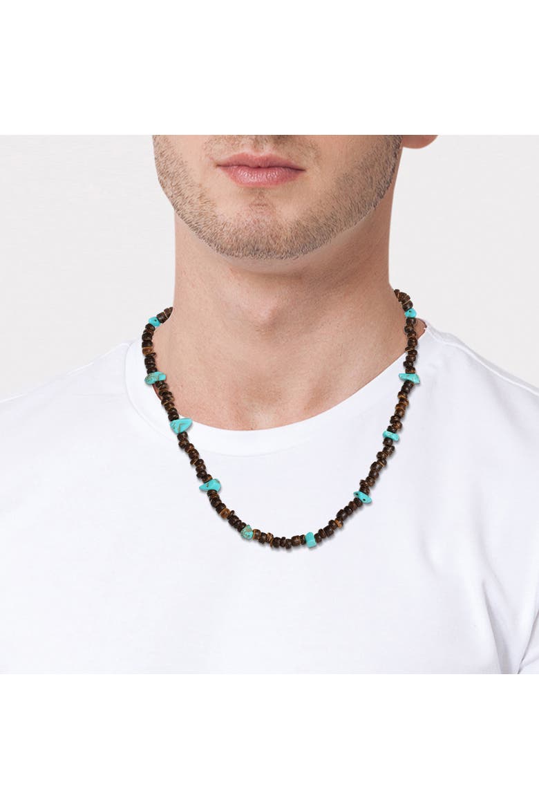 Men's Wood & Turquoise Beaded 22 Necklace, Rustic Brown with Blue Chips, Alternate, color, Heishe, Turquoise