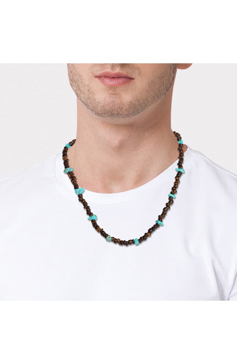 Lucky Brand Men's Wood & Turquoise Beaded 22 Necklace, Rustic Brown with Blue Chips, Alternate, color, Heishe, Turquoise