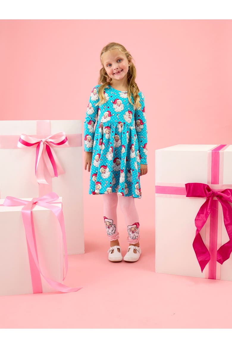 Holiday Patterned Footless Ruffle Tights, Alternate, color, Santa Joy Pink