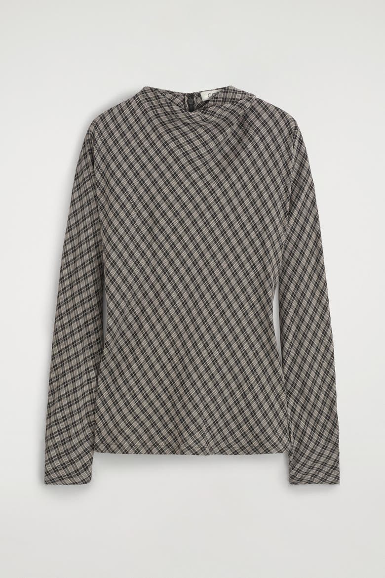 Draped Checked Top, Alternate, color, GRAY / CHECKED