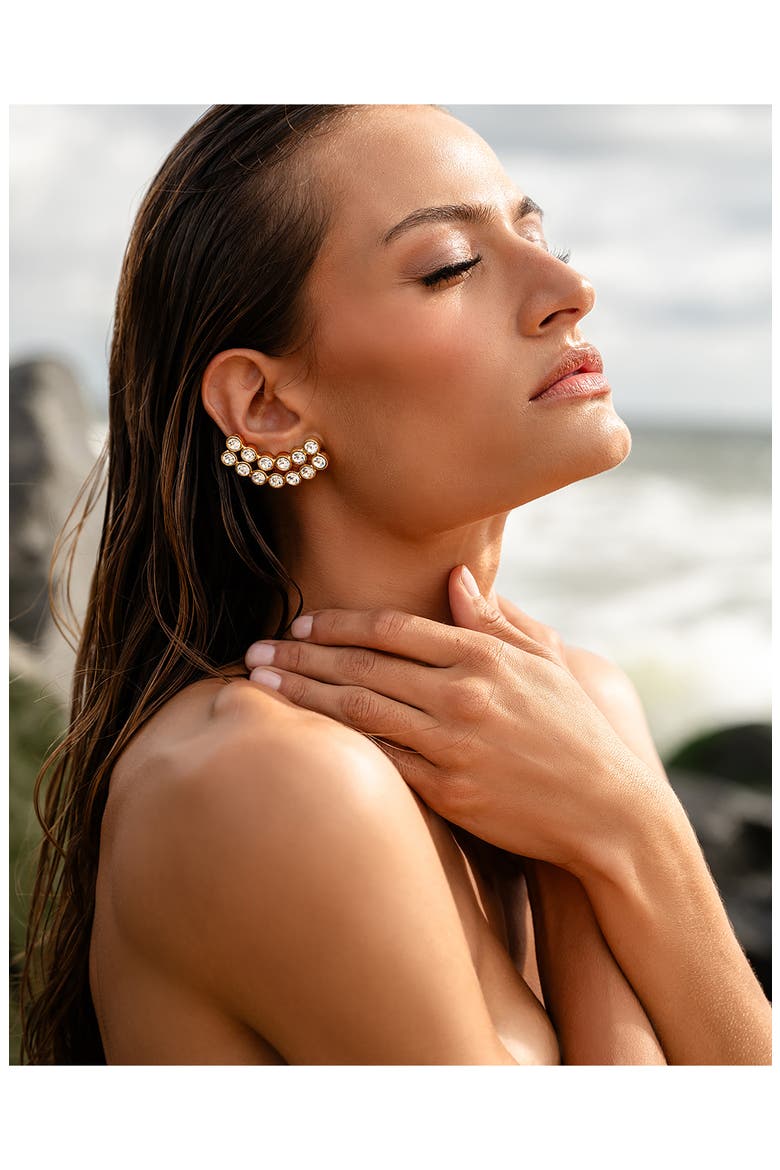 Pavé Clip-On Ear Climbers, Alternate, color, 14K GOLD
