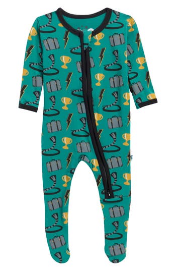 Kickee Pants Babies'  Print Zip Footie In Green