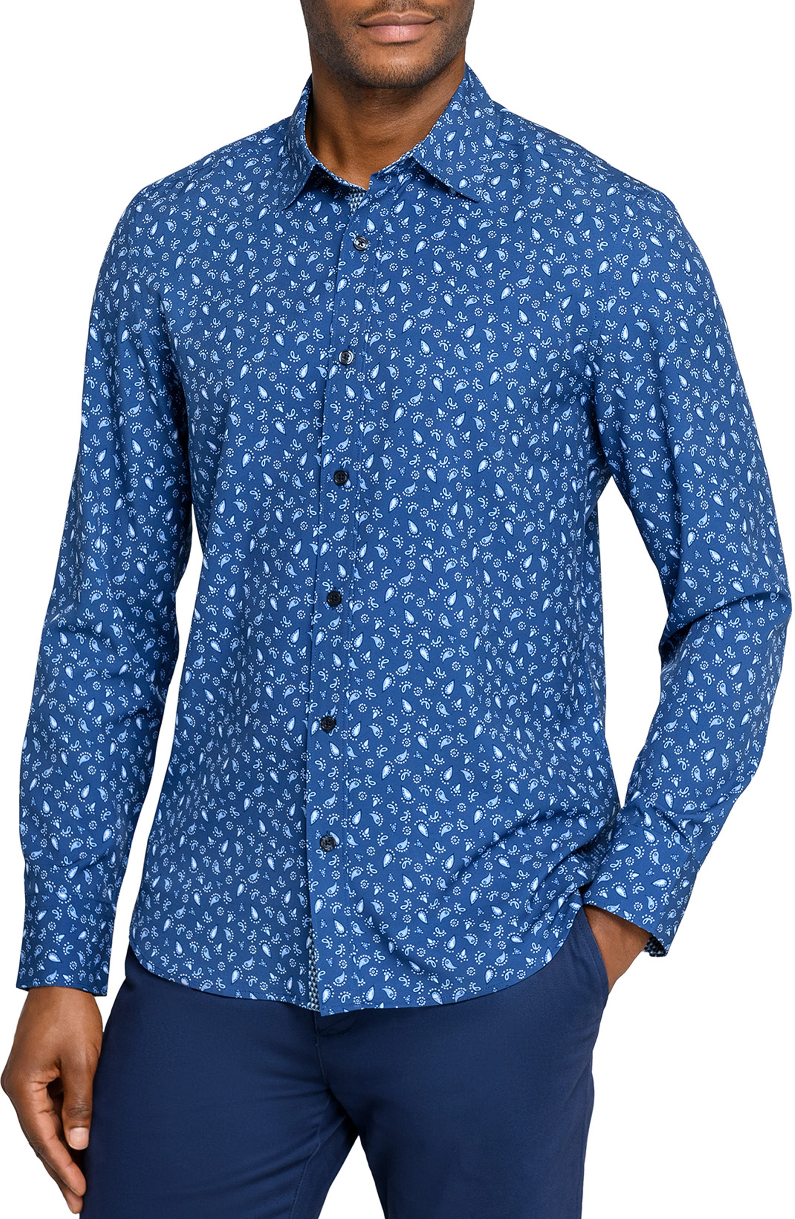 Construct Paisley Woven Long Sleeve Basic In Blue