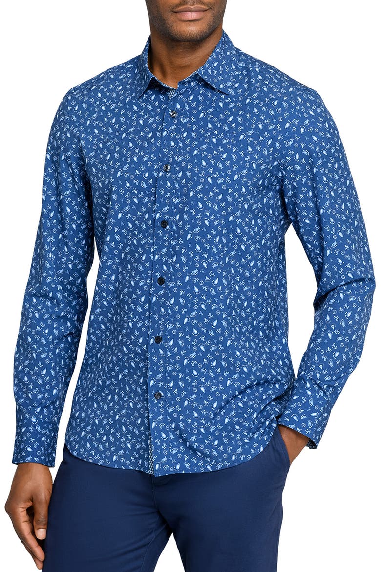 Paisley Woven Long Sleeve Basic, Main, color, STEEL BLUE