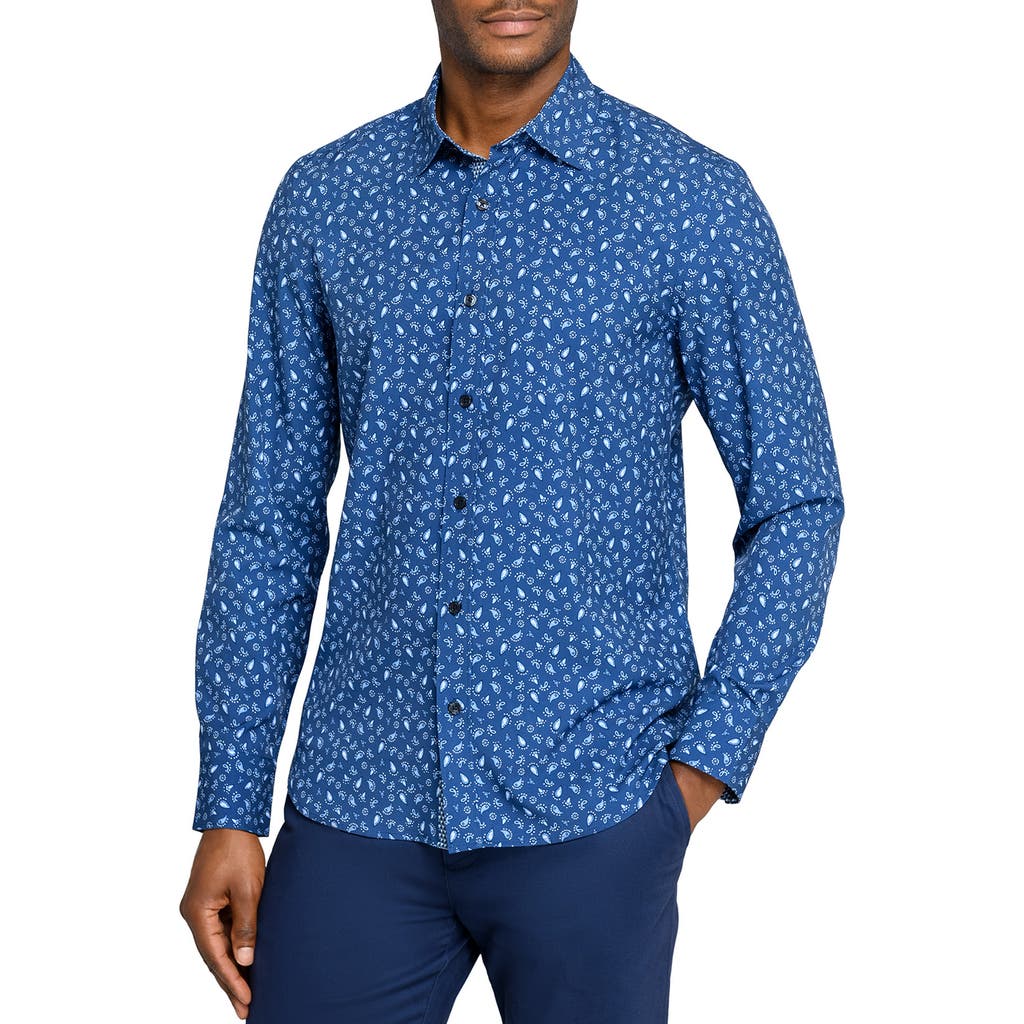 Construct Paisley Woven Long Sleeve Basic In Blue