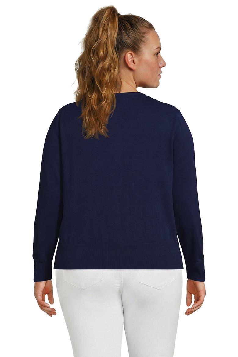 Fine Gauge Cotton Crew Cardigan Sweater, Alternate, color, Deep Sea Navy