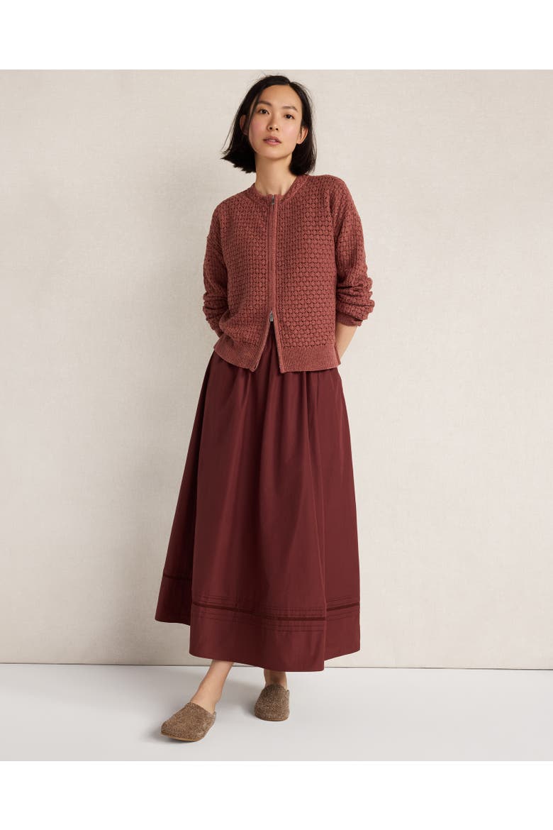 Pima Cotton Poplin Lace Pintuck Midi Skirt, Main, color, Garnet