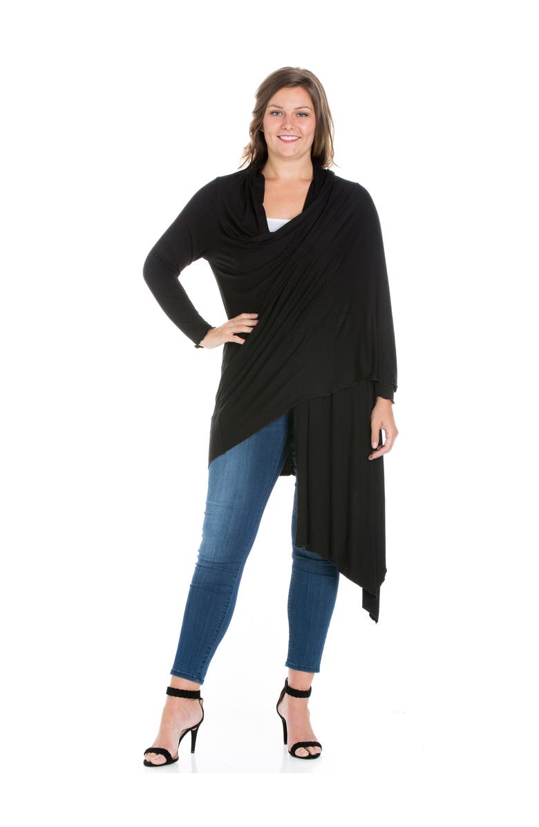 24seven Comfort Apparel Plus Size Extra Long Open Front Cardigan, Alternate, color, Black