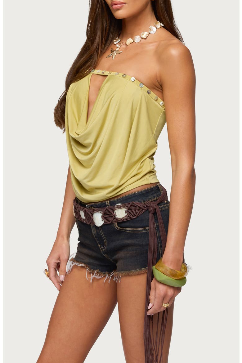 Giana Iridescent Button Keyhole Strapless Top, Alternate, color, GREEN