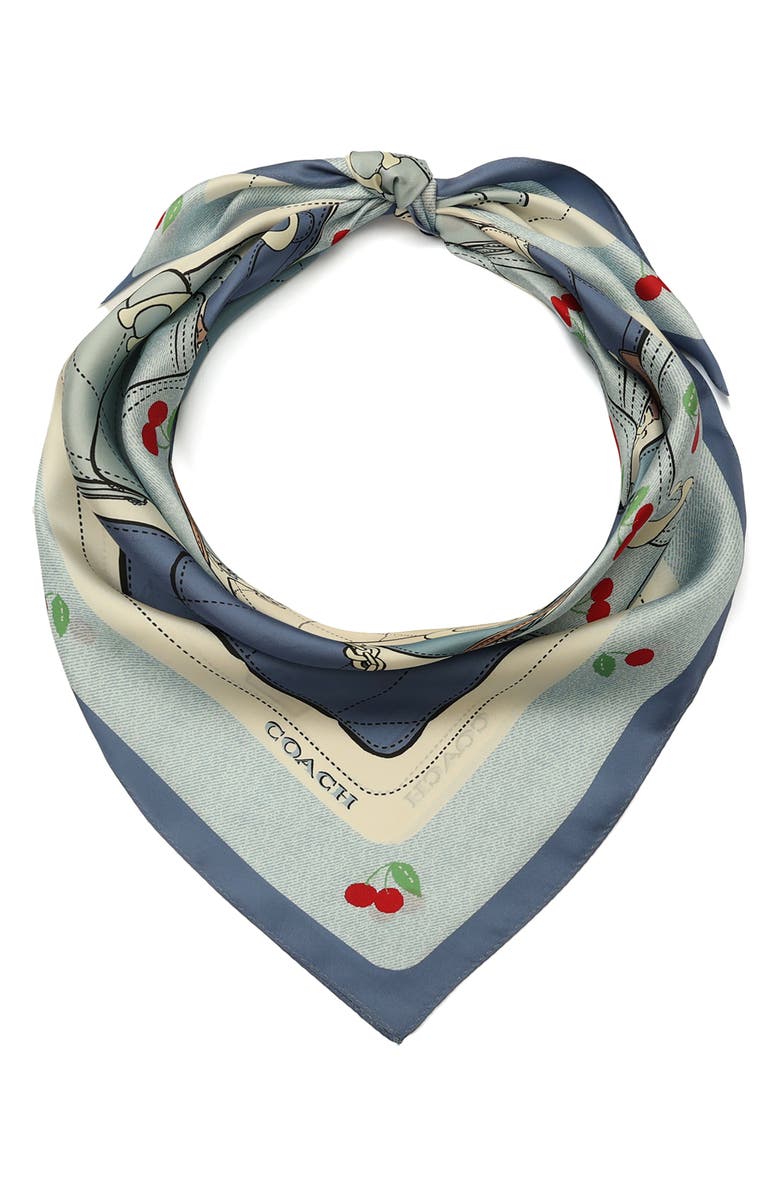 COACH Tabby Cherry Square Silk Scarf, Alternate, color, Denim/ Red Multi