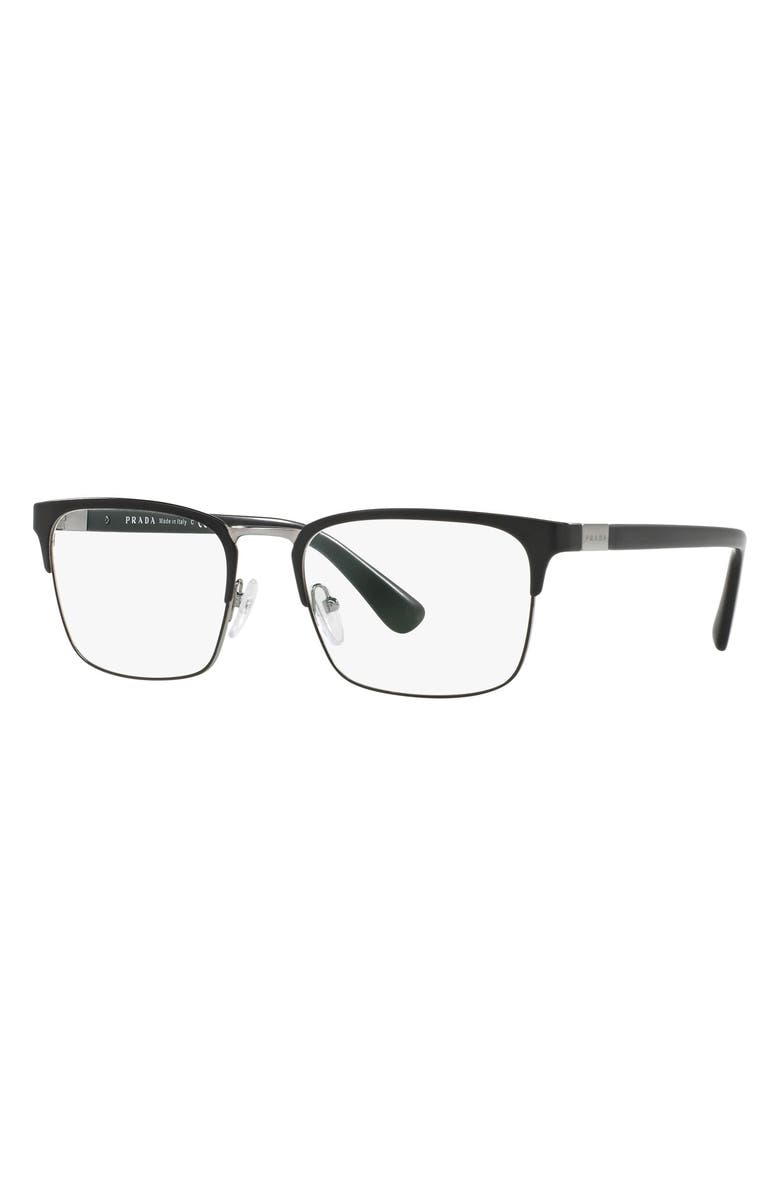 Prada 55m Rectangle Optical Glasses, Alternate, color, Matte Black