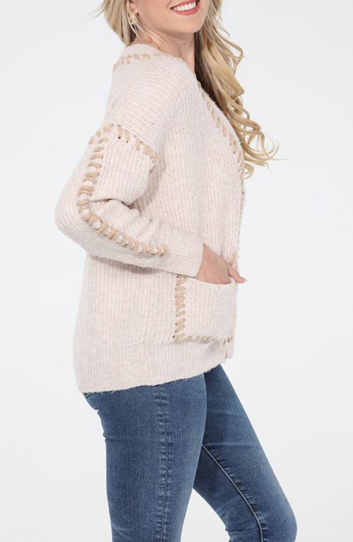 Rain And Rose Contrast Stitch Cardigan In Neutral