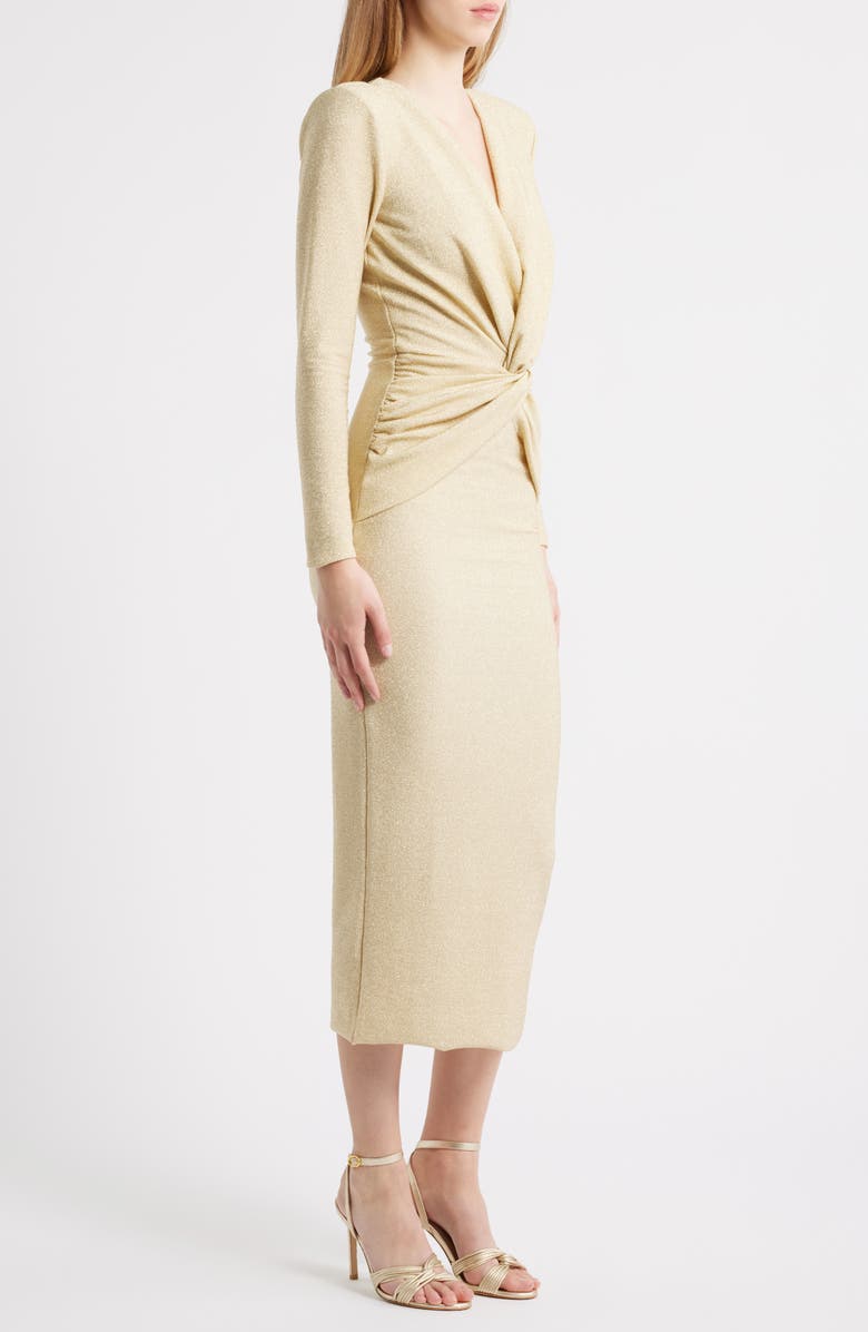 Chiara Boni La Petite Robe Jara Starry Metallic Twist Front Midi Gown, Alternate, color, Gold