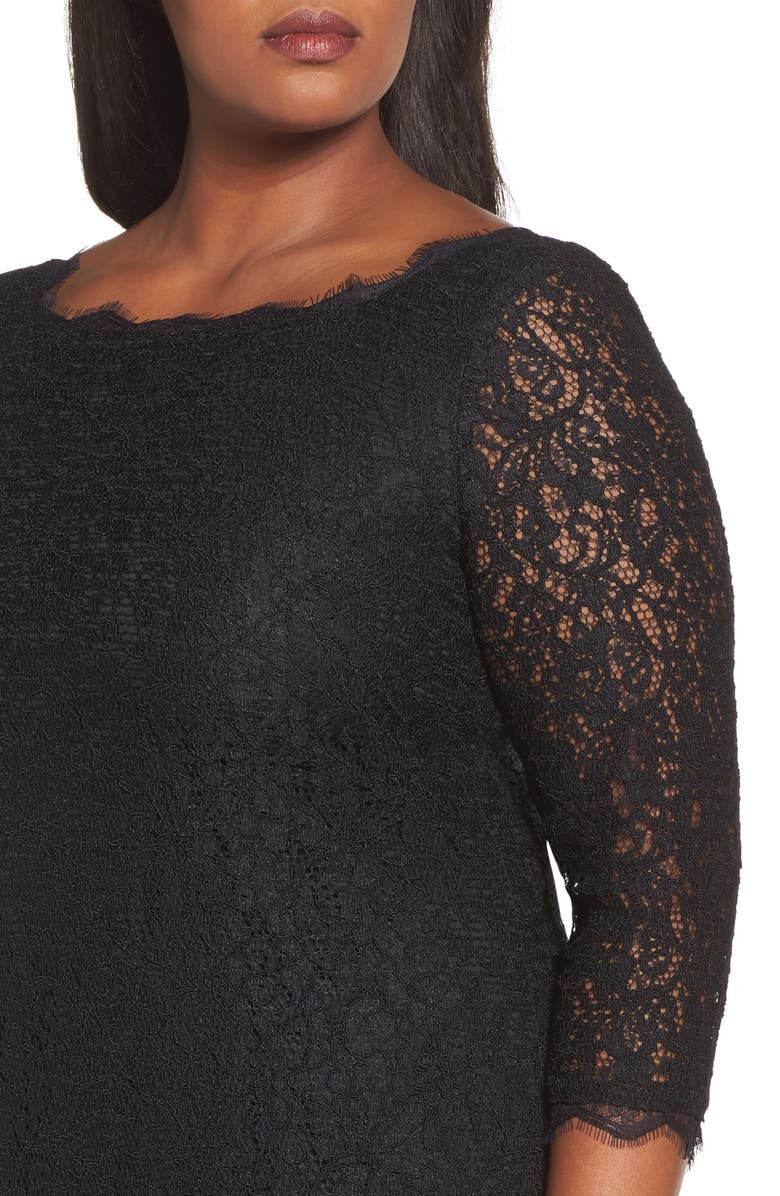 Adrianna Papell Lace Overlay Sheath Dress, Alternate, color, Black