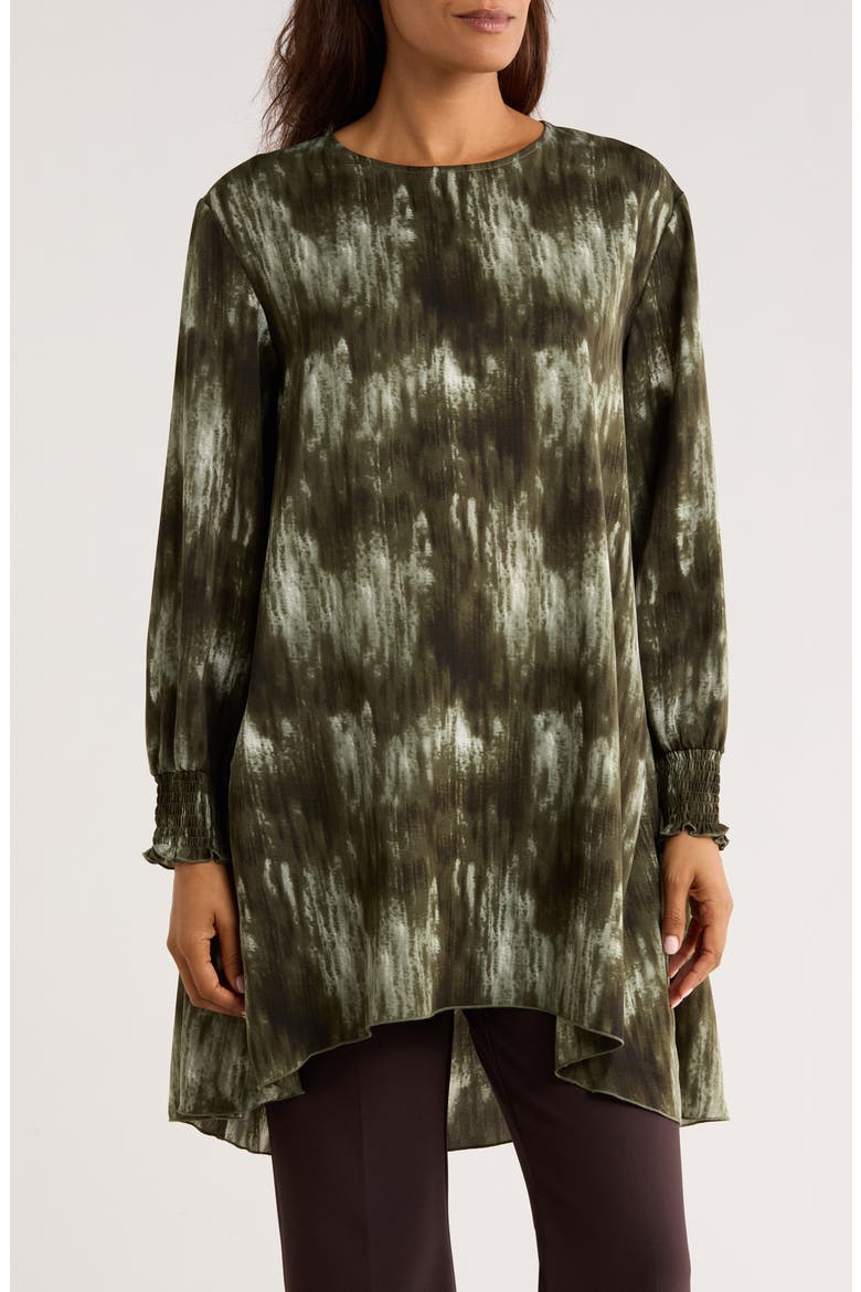 Abstract Print Long Sleeve Tunic Top, Main, color, GREEN