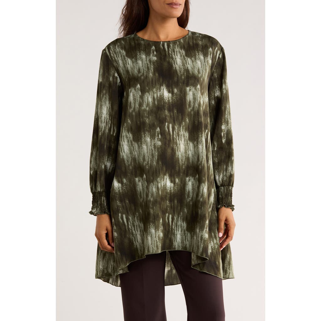 Patrizia Luca Abstract Print Long Sleeve Tunic Top In Green