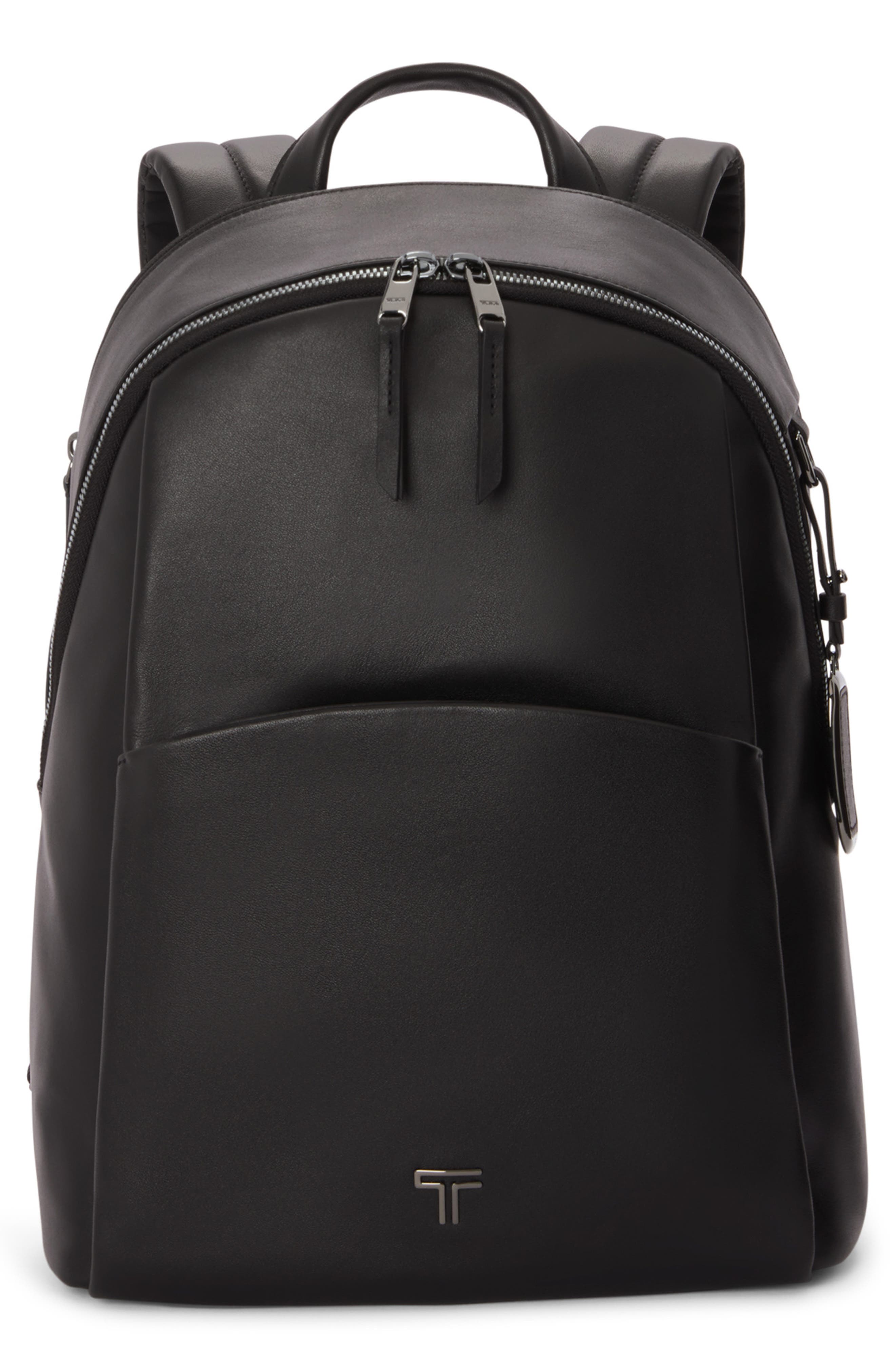 TUMI Raina Medium Leather Backpack, Alternate, color, Black/ Gunmetal