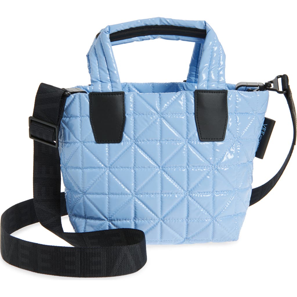 Veecollective Mini Vee Water Repellent Quilted Nylon Tote In Cerulean Vinyl