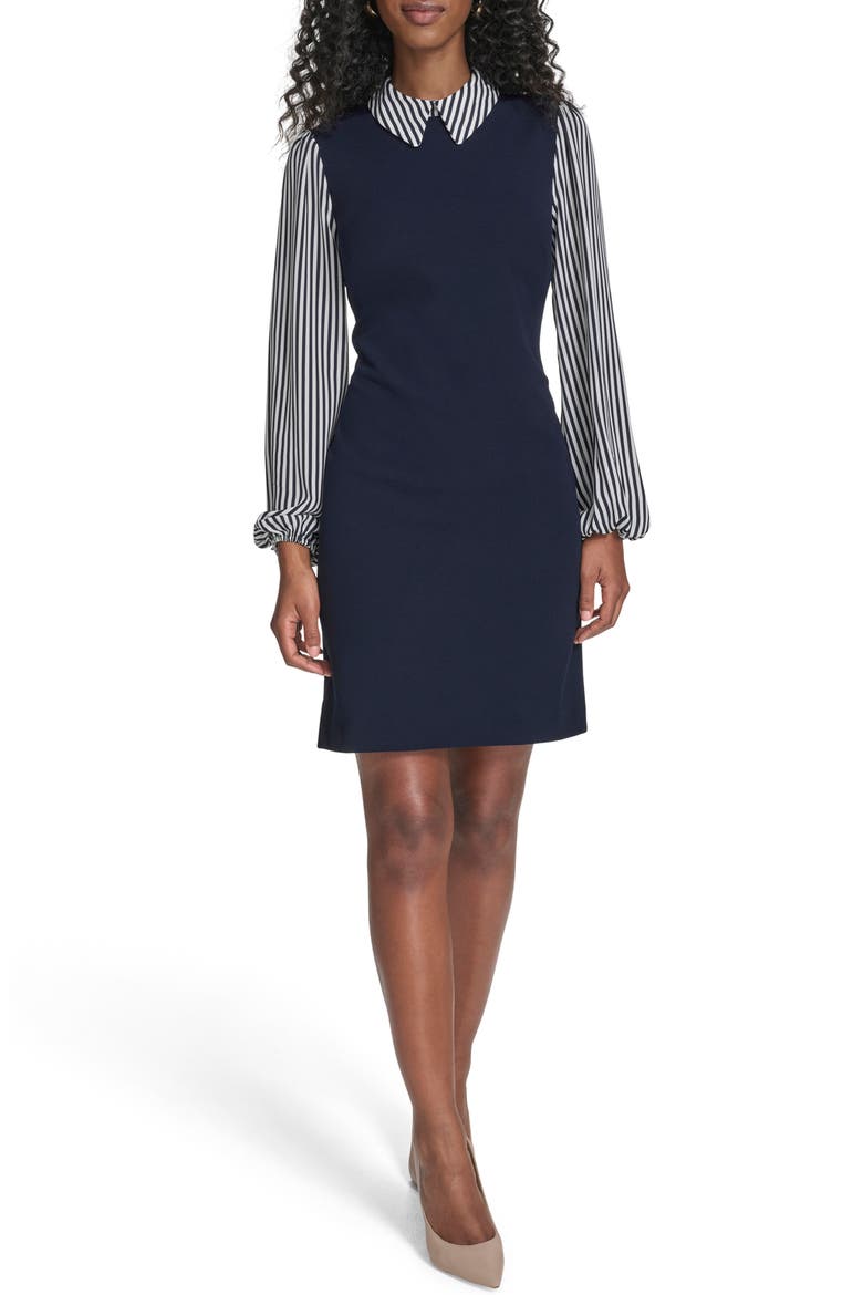 Striped Collar and Sleeve Shift Dress, Main, color, SKY CAPT/I