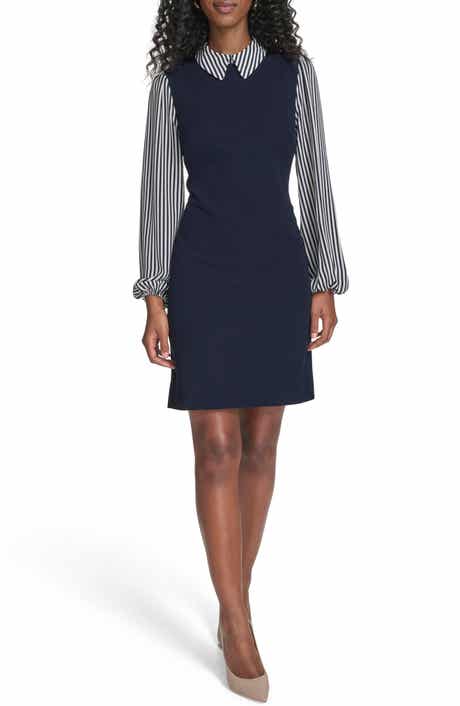 Striped Collar and Sleeve Shift Dress