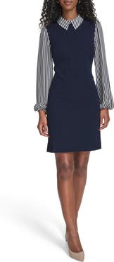 Tommy Hilfiger Striped Collar and Sleeve Shift Dress