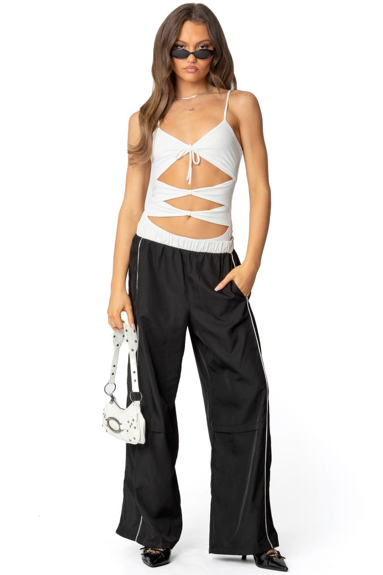 Ofir Contrast Waist Track Pants, Alternate, color, BLACK-AND-WHITE