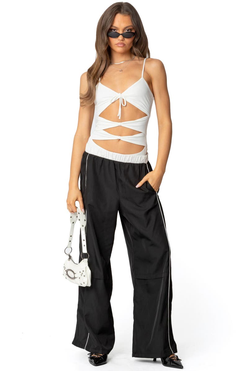 EDIKTED Ofir Contrast Waist Track Pants, Alternate, color, Black-And-White