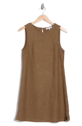 Weworewhat Stripe Linen Blend A-line Muscle Dress In Brown Multi