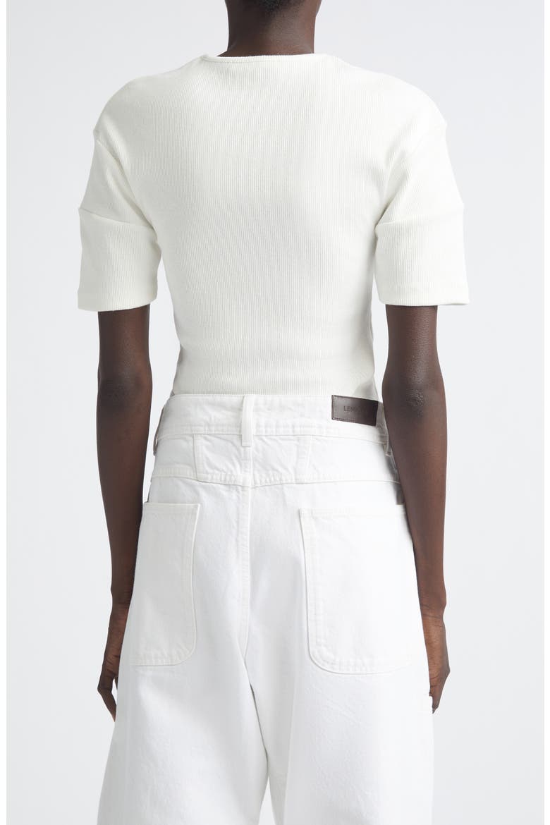 Fitted Cotton & Linen Blend Rib Henley, Alternate, color, MILK
