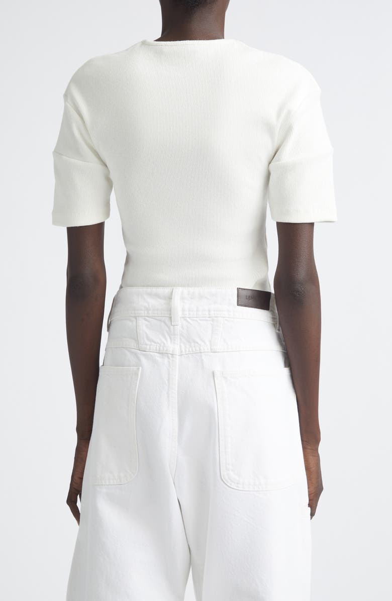 Lemaire Fitted Cotton & Linen Blend Rib Henley, Alternate, color, Milk