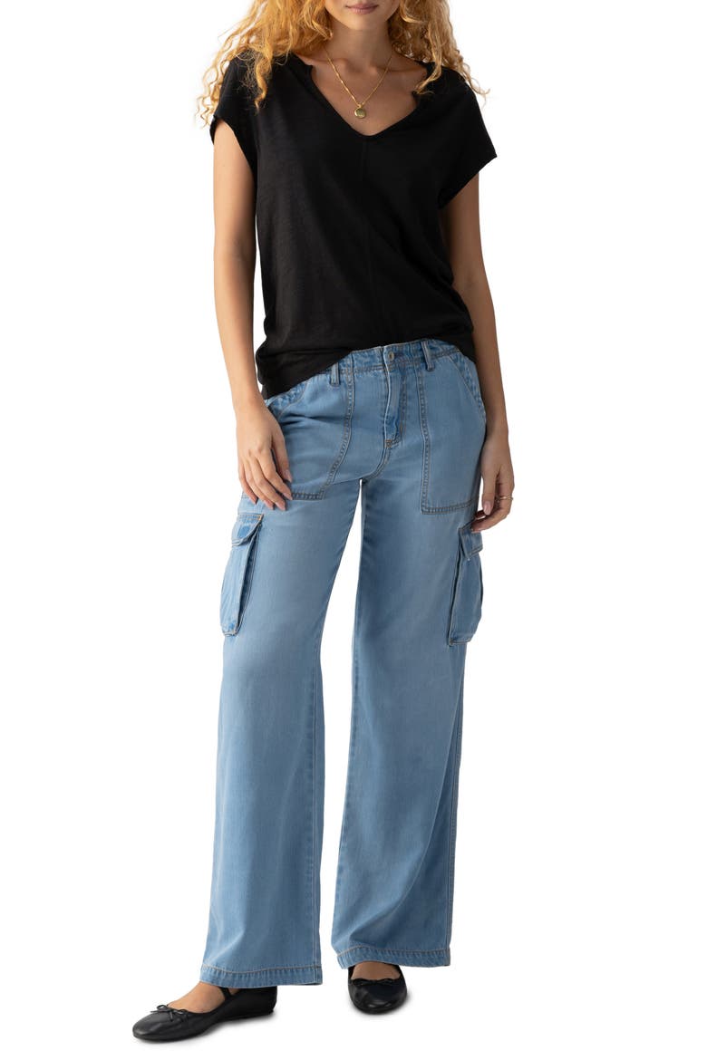 The New Girl Split Neck T-Shirt, Alternate, color, BLACK