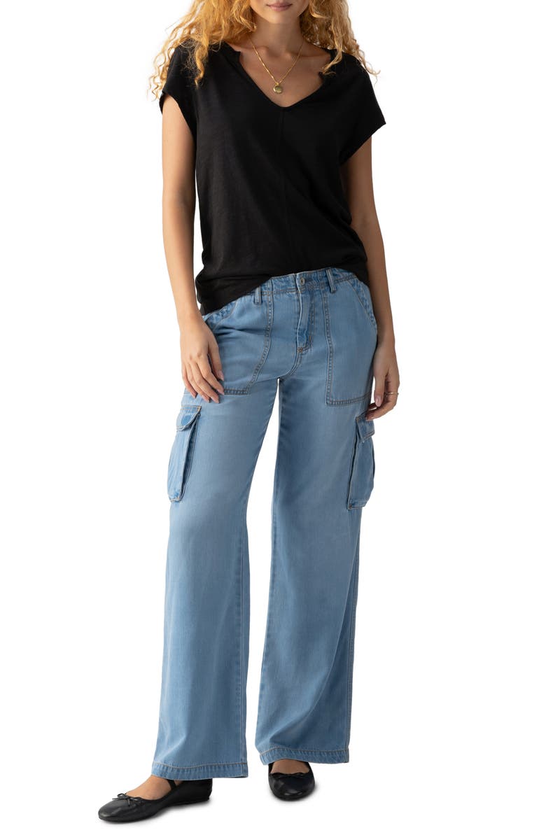 Sanctuary The New Girl Split Neck T-Shirt, Alternate, color, Black