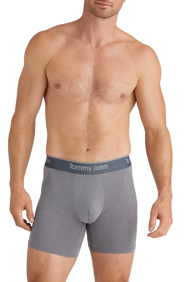 Tommy John 3-Pack Second Skin 6-Inch Stretch Modal Boxer Briefs, Alternate, color, Black/ Medium Grey/ Blues