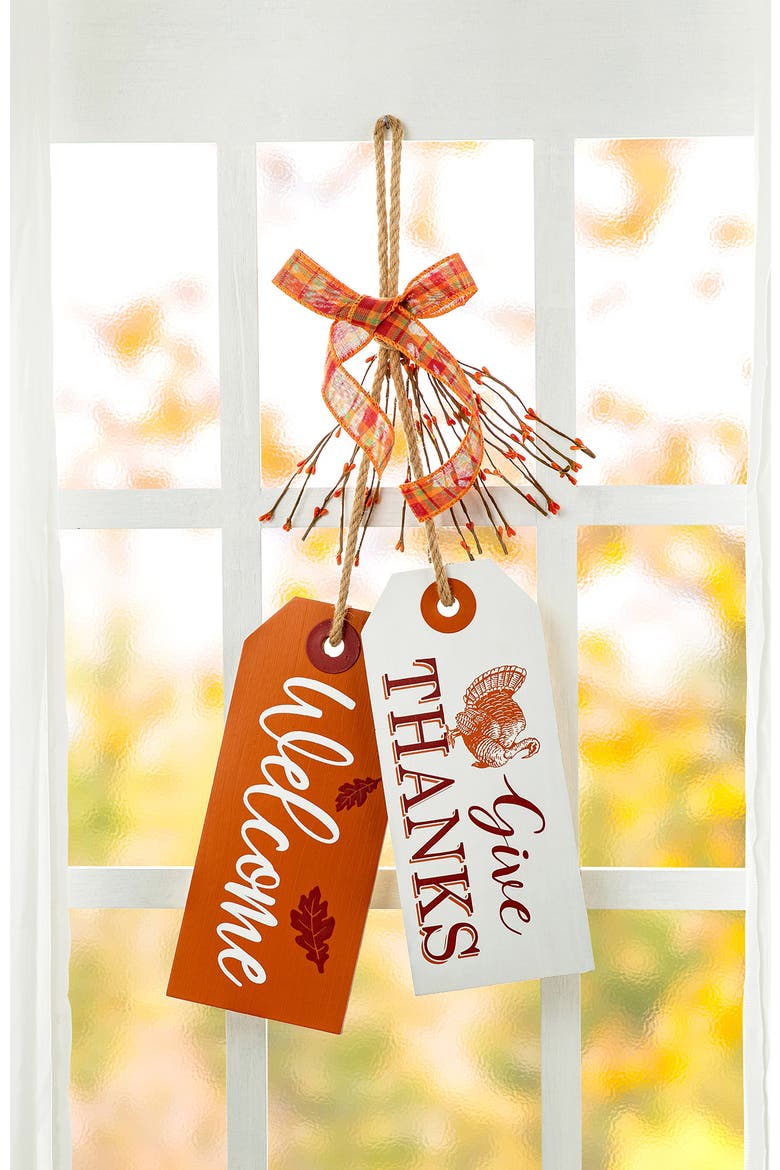 Thanksgiving Wooden Give Thanks Hello Fall Door Hanger, Alternate, color, Orange