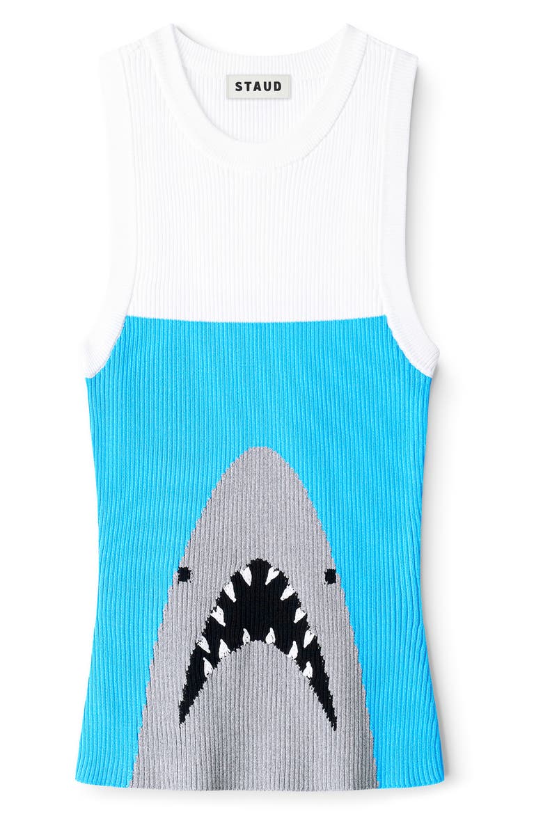 Malia Shark Graphic Rib Knit Tank, Alternate, color, GREAT WHITE