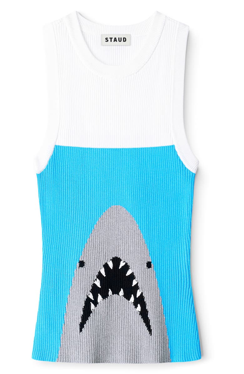 STAUD Malia Shark Graphic Rib Knit Tank, Alternate, color, Great White