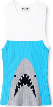 STAUD Malia Shark Graphic Rib Knit Tank