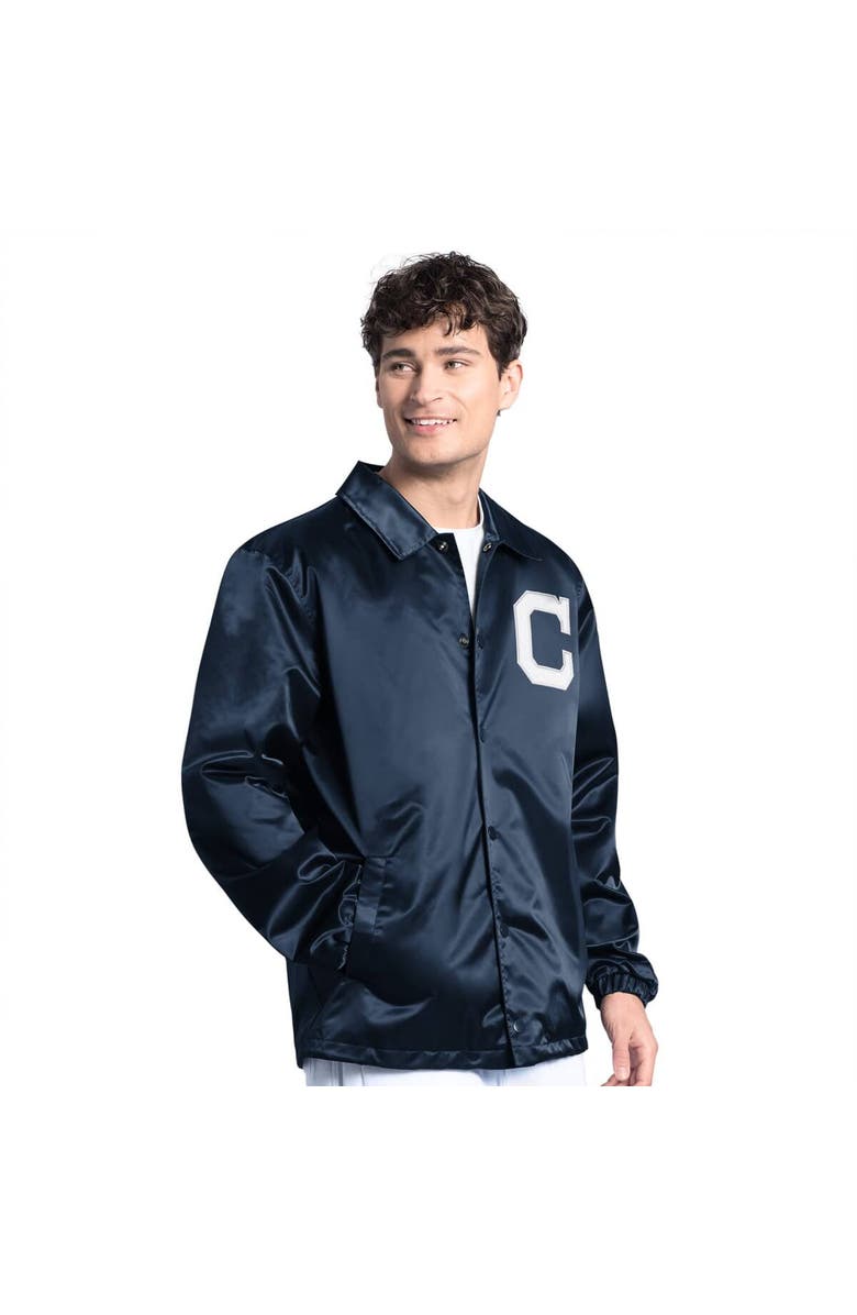 STARTER Men's Starter  Navy Cleveland Guardians Cooperstown Collection Point Man Full-Snap Coaches Jacket, Main, color, Navy