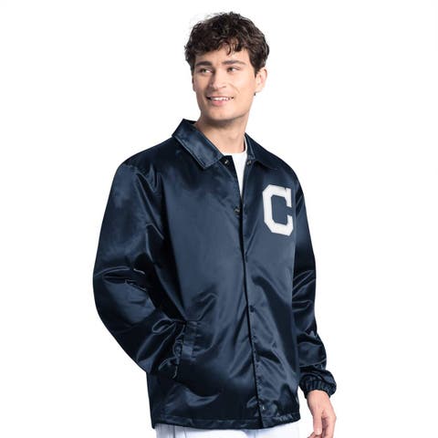 Men's Starter  Navy Cleveland Guardians Cooperstown Collection Point Man Full-Snap Coaches Jacket