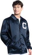 STARTER Men's Starter Navy Cleveland Guardians Cooperstown Collection Point Man Full-Snap Coaches Jacket
