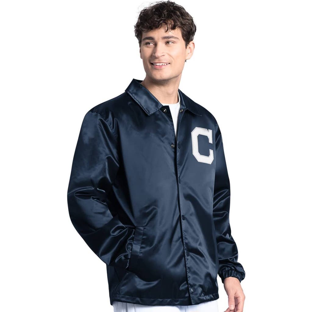 Starter Navy Cleveland Guardians Cooperstown Collection Point Man Full-snap Coaches Jacket In Blue
