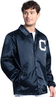 STARTER Men's Starter Navy Cleveland Guardians Cooperstown Collection Point Man Full-Snap Coaches Jacket